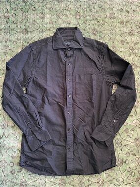 Men's Black Long-Sleeve Casual Button-Down Shirt